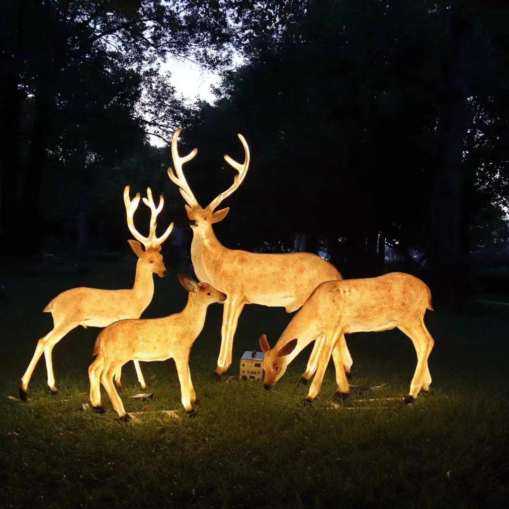 长春发光梅花鹿灯模型摆件仿真长颈鹿雕塑亮化户外灯光节动物景观装饰