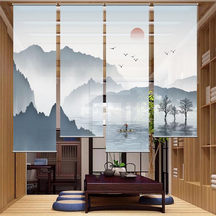  新中式透景纱卷帘窗帘 隔断屏风帘子 