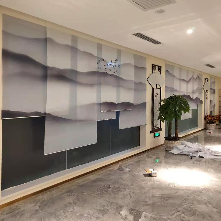  新中式透景纱卷帘窗帘 隔断屏风帘子 