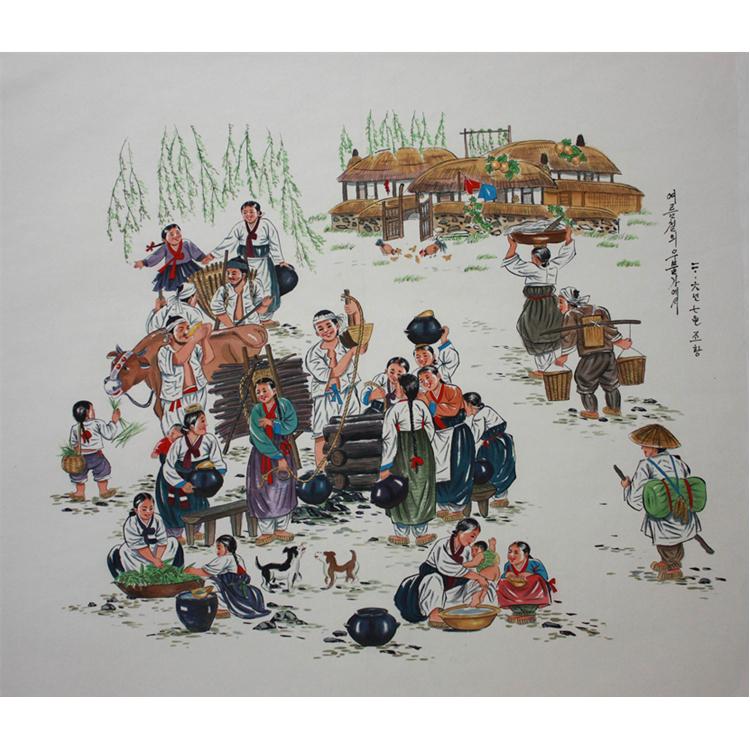 朝鲜国画 朝鲜民俗国画 90x83 定制批发