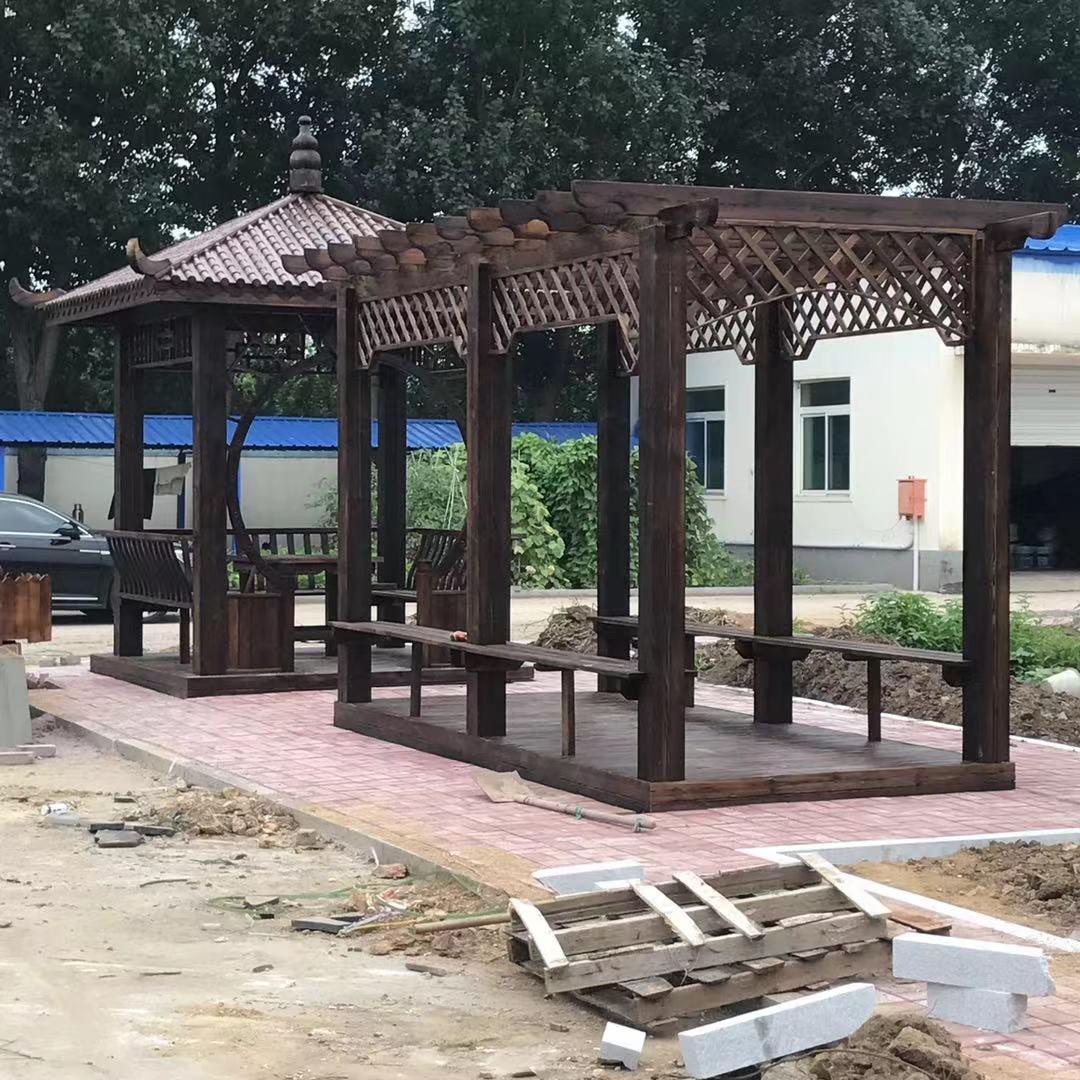 黑龙江凉亭防腐木凉亭厂家 专业设计施工团队 四角碳化防腐木凉亭  质量保障
