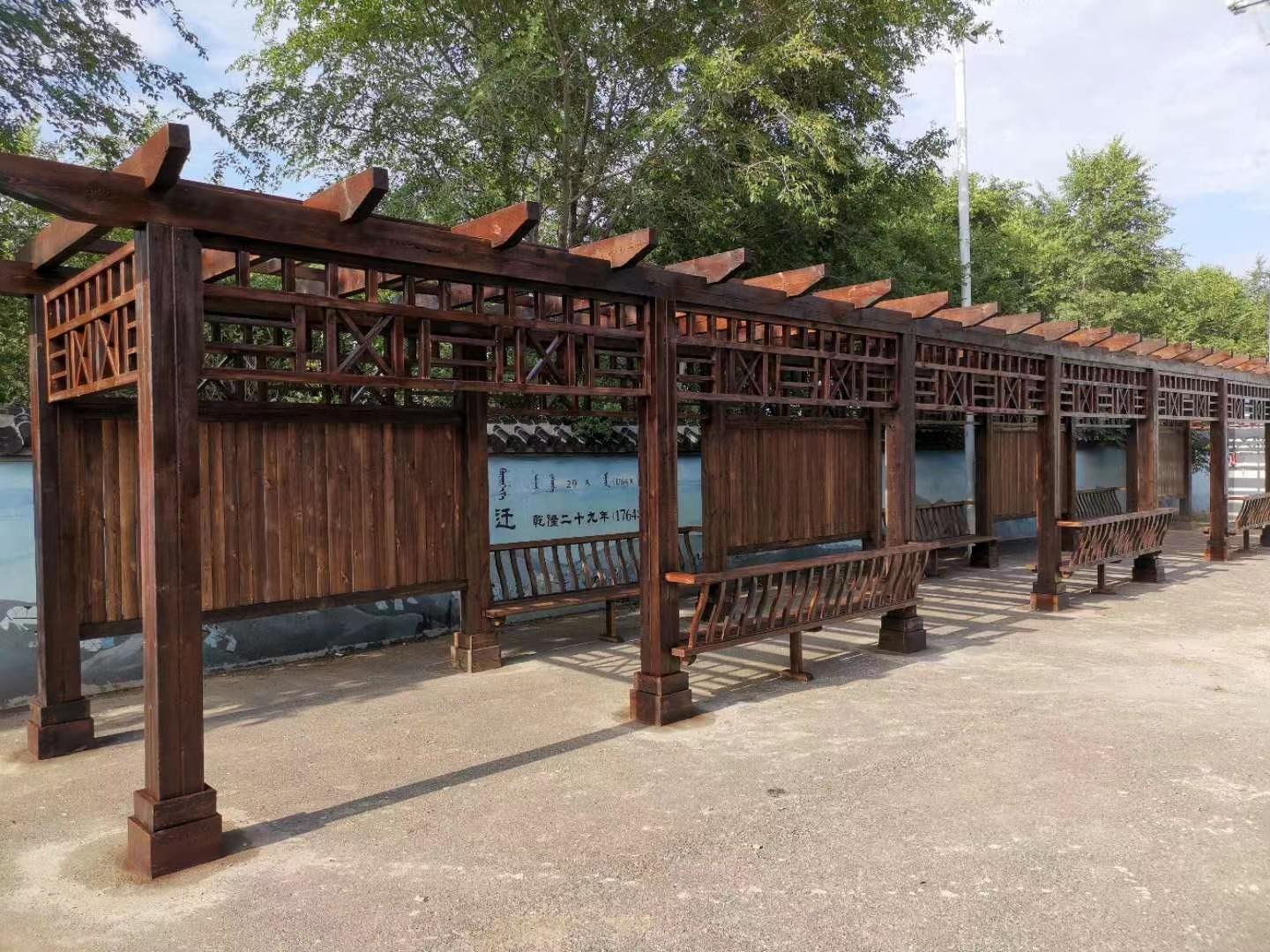 沈阳防腐木廊架   碳化木廊架   社区改造长廊  私家花园 葡萄架 