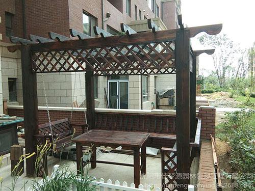 沈阳防腐木廊架  双排长廊   碳化木廊架   庭院别墅   户外防腐木花架廊架 