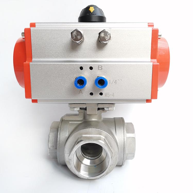 气动三通球阀不锈钢内螺纹q614-16pT型L型耐高温蒸汽沈阳气动球阀生产厂家