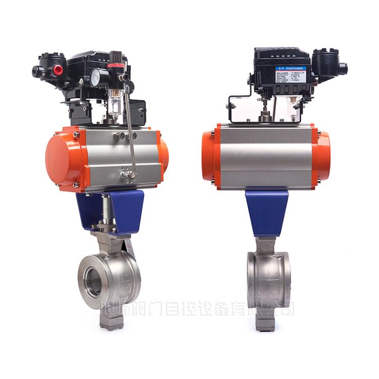 气动V型球阀VQ677H法兰硬密封对夹蒸汽切断阀/燃气天然汽调节阀门生产厂家直销