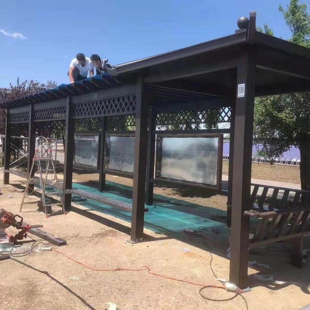 咖啡色铝合金凉亭长廊 设计施工一体园林铝合金长廊 