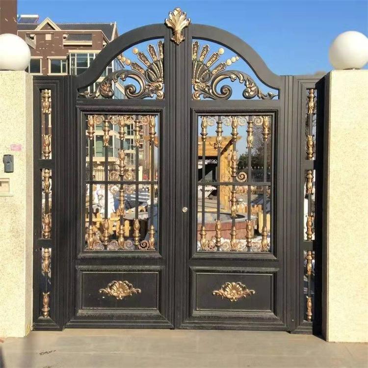 铝合金双开庭院门制作 别墅铝艺大门 平移对开门 雕花镂空
